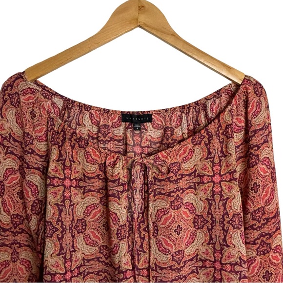 SANCTUARY LYRIC BELL SLEEVE SUNSET BOHO TIE NECK MEDALLION TOP S - Picture 3 of 8